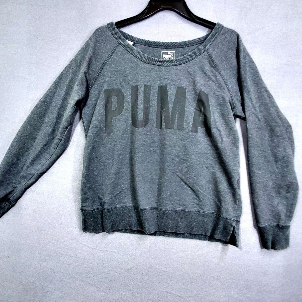 Puma Sweatshirt Womens Size M Gray Front Logo Embroidered Cougar